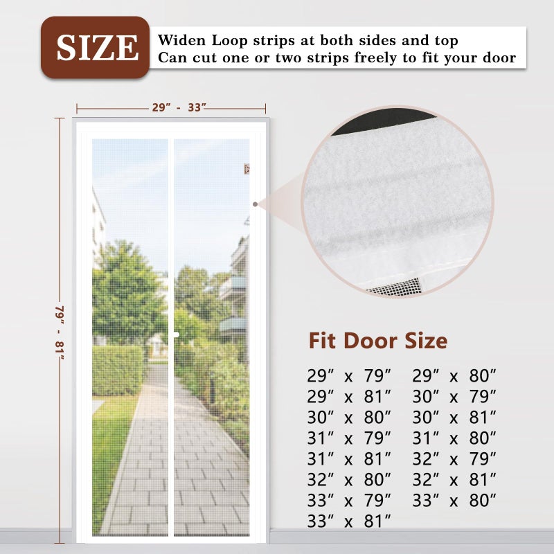 Yotache Adjustable Magnetic Screen Door Fit Doors Size Width 29""-33"" Height 79""-81""  Reinforced Polyester Mesh with Full Frame Hook&Loop Strip  White - Image 2